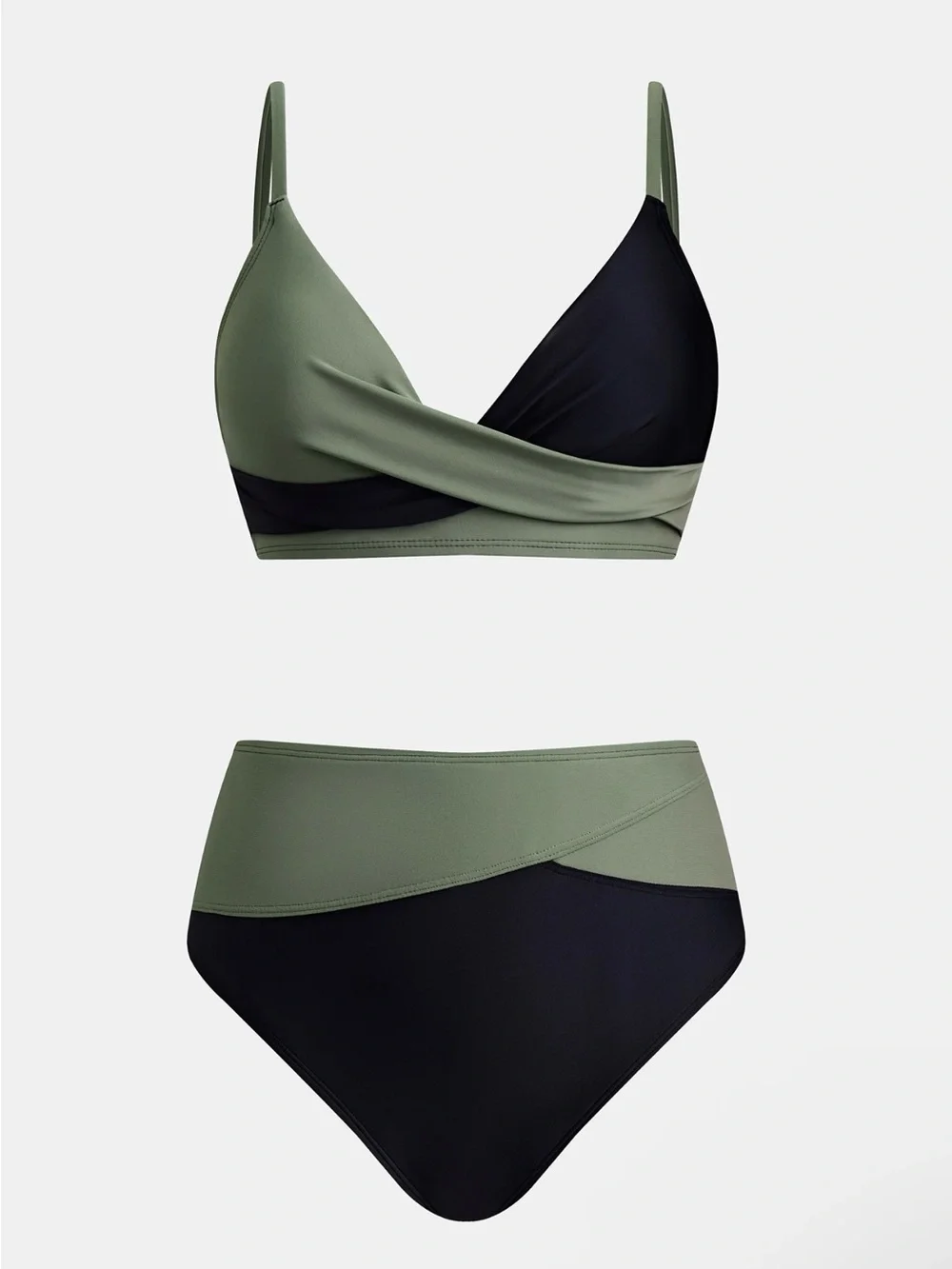 Cupshe Olive & Black Two-Tone High-Waist Bikini Set